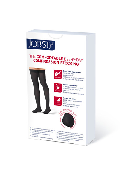 JOBST Opaque Compression Class 1 (18 - 21mmHg) Thigh High Black Open Toe Compression  Garment with Lace Silicone Band